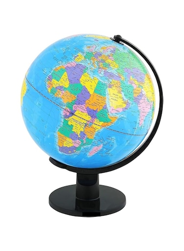 ECVV World Globe Political Map Globe - English Map - Educational Geographic Modern Desktop Decoration - Stainless Steel Arc And plastic Base - School, Home,Office, 18.2cm