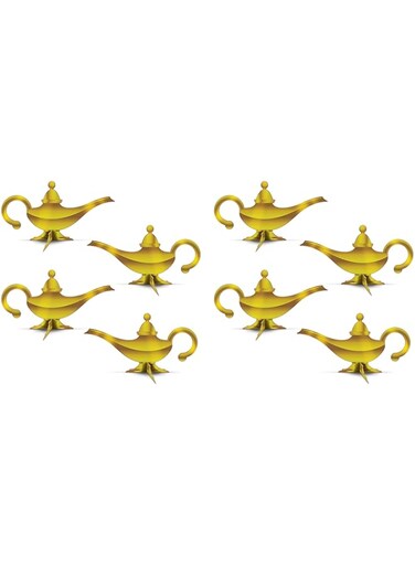 Beistle 8 Piece Magic Genie Lamp Centerpiece Decorations For Arabian Nights Moroccan Theme Parties And Indian Princess Birthday, 14.75" X 7.75", Gold