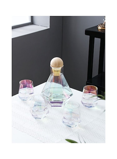 Pack Of 5 Glass Water Bottle Set Clear 1.2Liters
