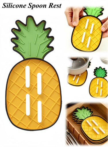 Spoon Rest for Stove Top - Heat Resistant BPA-Free Utensil Rest with Drip Pad, Practical Kitchen Gadgets, Cute Pineapple Suitable for Pot Lids, Ladles, Tongs, Cutting Boards