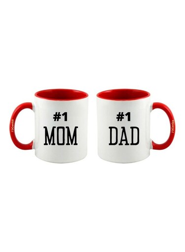 2-Piece Mom And Dad Printed Mug Set Red/White/Black