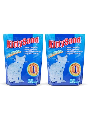 KittySand 100% Natural Silica Crystal Premium Quality Cat Litter 3.8L Plain - Pack of 2