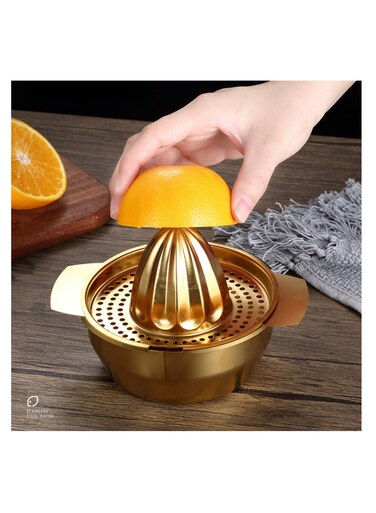 Manual Juicer 304 Stainless Steel Citrus Juicer for Lemon &amp; Orange, Handheld Press Tool with Storage Bowl, Elegant Gold Finish, Ideal for Fresh Juice Extraction at Dorms, Home, Restaurants