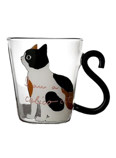 Cat Printed Tea Cup White/Black/Clear 9x5.3cm