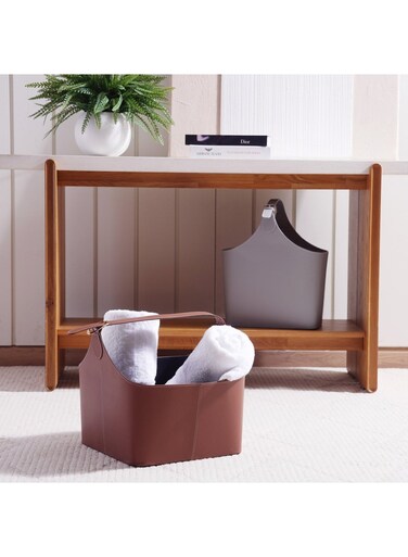 Home Hobo Leather Storage Basket 34x34x31cm - Brown