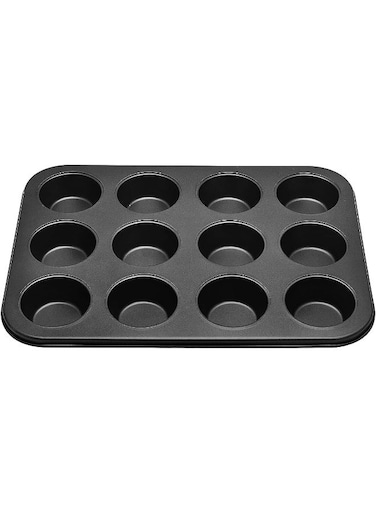 Non Stick Muffin Tray Baking Pan - 12 Cup Mini Muffin Pan, Cake Mould, Bundt Pan, Black BLACK 35.5cm