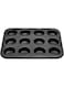 Non Stick Muffin Tray Baking Pan - 12 Cup Mini Muffin Pan, Cake Mould, Bundt Pan, Black BLACK 35.5cm