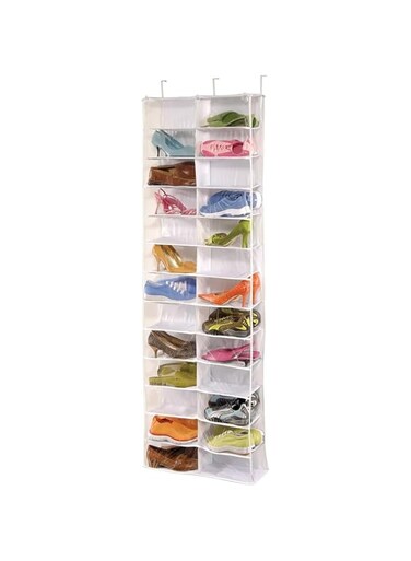 HALAMODO Over The Door Shoe Organizer, 26-Pocket, Clear Vinyl, Shoe Rack Storage Organizer Holder Folding Hanging Door Closet