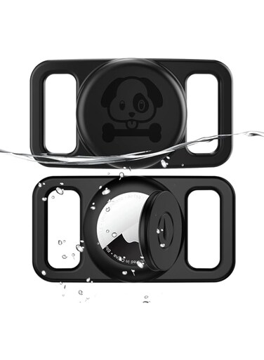 BonGu Airtag Dog Collar Holder [2 Pack], Waterproof Apple Airtag Case, Full-Body Silicone Protection, Anti-Lost Protective AirTag Holder, for Dog Collar (Black+Black)