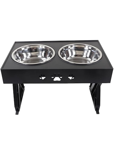 Sorandy 3 Heights Adjustable Raised Dog Bowl Prevent Slip Raised Elevated Pet Bowls, Elevated Dog Bowls with 2 Stainless Steel Dog Food Bowls (Black)