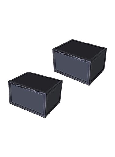 2-Piece Shoe Storage Box Set Side Open Black 36x29x22cm