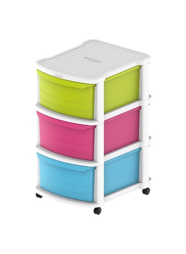 3 Tiers Multipurpose Storage Cabinet With Wheels White Mix Drawers White Mix 52x42x70cm