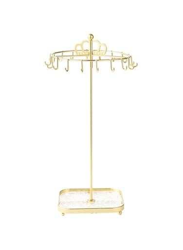 360&deg; Rotating Jewelry Organizer &ndash; Gold Jewelry Display Stand with Necklace Hanger, Earring and Bracelet Storage, Elegant Jewelry Holder for Organizing and Displaying Accessories