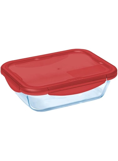 Pyrex Cook&amp;Go 0.8L Rectangle Storage Dish with Airtight Lid - Versatile Freezer-to-Oven Solution - RED