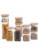 East Set of 10 Square Glass Storage Jars with Bamboo Lid, Canisters Sets for the kitchen, Food Containers Stackable for Coffee Beans  Nuts  Pasta