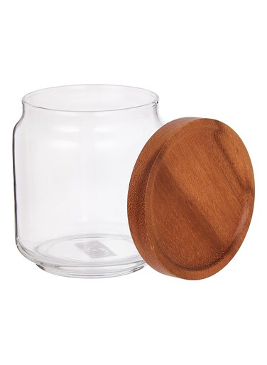 Glass Canister With Stackable Wooden Lid Small 500Ml, Clear/Brown, Aca-Og59-Sl