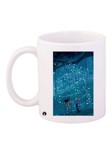 Printed Ceramic Coffee Mug White/Blue/Black 11ounce