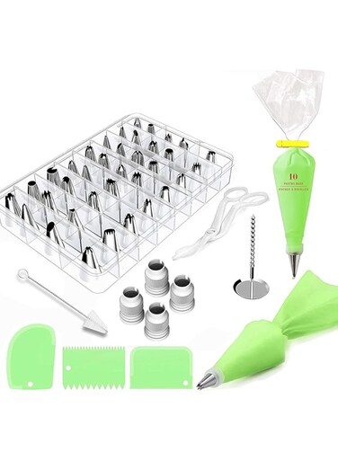 62PCS Cake Decorating Tools Kit, DIY Icing Piping Cream Reusable Pastry Silicone Pastry Bag with 62 Nozzle Mold for Cake Decorating