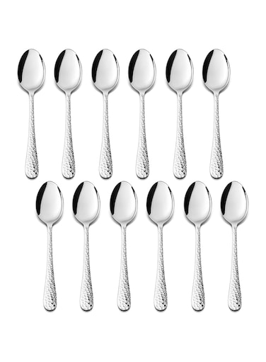 E-far 12-Piece Coffee Spoons, 6-Inch Stainless Steel Espresso Spoons, Small Metal Spoons for Coffee/Sugar/Tea, Hammered Design &amp; Rust Free, Dishwasher Safe