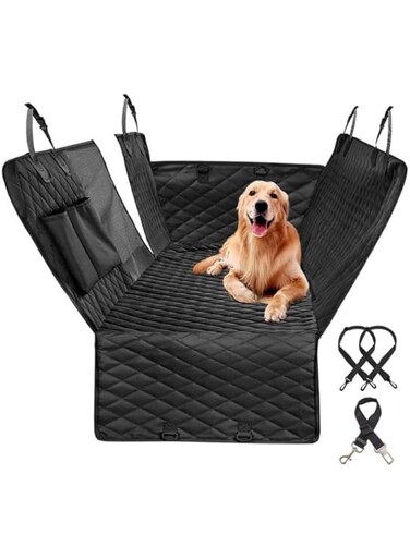 WEKOTEE Dog Car Seat Cover with Storage Pockets Mesh Visual Window, Waterproof Nonslip, Heavy Duty Scratchproof Pet Dog Back Seat Cover Hammock for Cars Trucks and SUVs Black, M