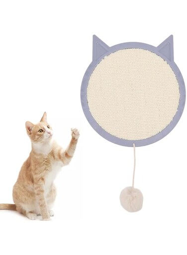 MXGZ Sisal Cat Scratcher, Wall Mounted Cat Scratching Pad with Plush Cat Ball Toy and Suction Cups Interactive Cute Cat Scratch Pad Cat Scratch Deterrent Furniture Protector for Window, Door(Type B)