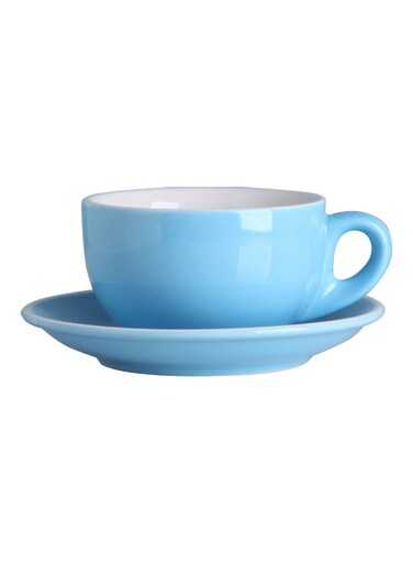 2-Piece Ceramic Coffee Cup And Saucer Set Blue/White 9.8x9.8x7cm