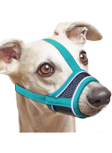 Dog Muzzle Soft Air Mesh Muzzle for Large Dogs, Adjustable Pet Muzzle for Small Medium Dogs to Drink Freely, Breathable Reflective Muzzle for Dogs to Prevent Biting Barking (Lake blue, M)