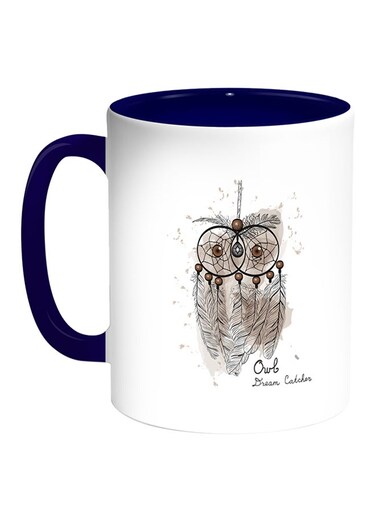 Owl Shape Printed Coffee Mug White/Blue