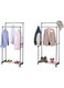 WT-EASYCARE Double Hanging Rod Garment Rack with Rolling Casters &ndash; Durable, Rust-Free Steel, Lockable Wheels, Space-Saving Bottom Shelf - Ideal for Home, Studio, Bedroom, Hostel or Guest Rooms