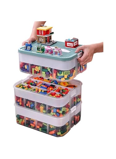 Diylove Toy Storage Organizer for Lego Stackable Organizer Bins Stackable Storage Container with 3 Layer 48 Big Compartments,with Lids Building Blocks Miniature Organizer Storage Box (Olive-Green)