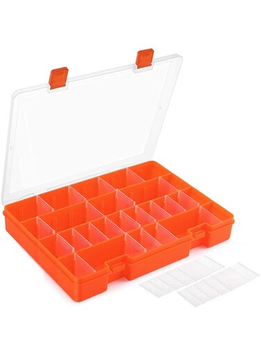Excefore Versatile Plastic Storage Box with Adjustable Dividers, 36 Compartments for Organizing Office Supplies, Crafts, Fishing Gear, and Small Items