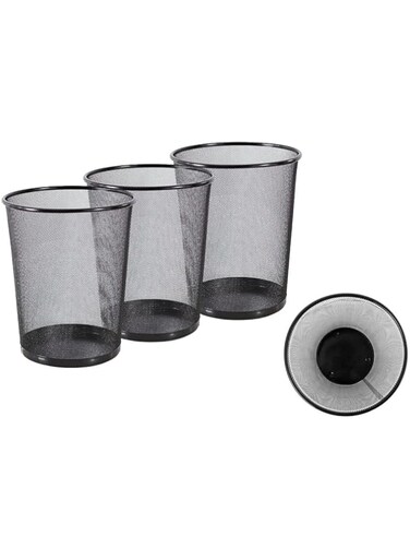 GoodWill Tech Recycling Metal Mesh Open-Top Dustbins Waster Basket for Home/Office ( Black ) - Pack of 3