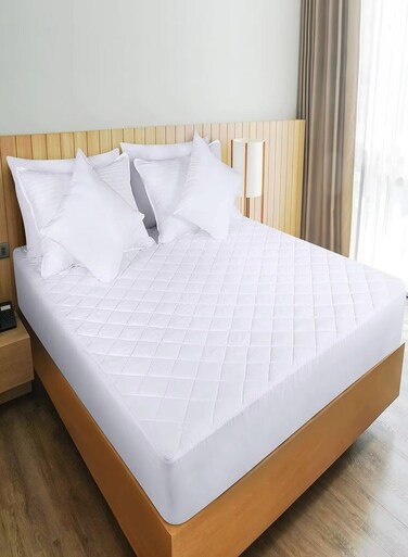Mattress Protector 144TC Cotton Soft Quilted, 100% Waterproof, King/Queen/Double/Single Sizes, Color White