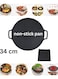 Grill Pan, Korean Style Round Stovetop Grill with Handles Nonstick BBQ Grilling Pan Easy to Clean Barbecue Stovetop Plate for Camping, Indoor Outdoor (34CM)