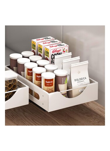 Kitchen Storage Organizer, No Punching Heavy Duty Pull out Cabinet Drawer Under Cabinet Placing Dishes, Spices or Loose Items and Keeping Them Neat or Drained (White Spice Rack)