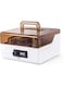 Rubik Stamps Storage Box with Combination Lock and Acrylic Top Lid Five Compartments - White/Brown