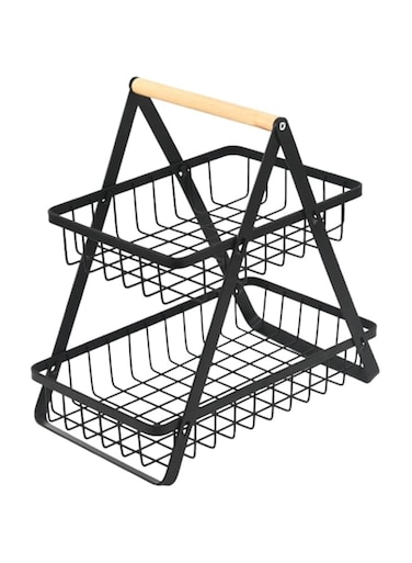 TOMVAES 2 Tier Fruit Basket, Black Vegetable Storage Basket, Bread Countertop Rack, Snack Organizer, Home Kitchen Office Metal Storage Holder, 30 * 18 * 30.7cm