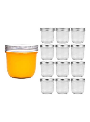 12-Piece Glass Jars With Metal Regular Lids Clear