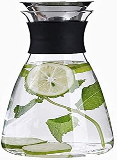 Glass Carafe With Stainless Steel Silicone Filter Lid, Borosilicate Glass Pitcher With Flow Lid,