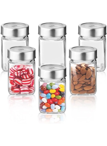 TREO Glass Storage Jar - 310 Ml, 6 Pieces, Transparent