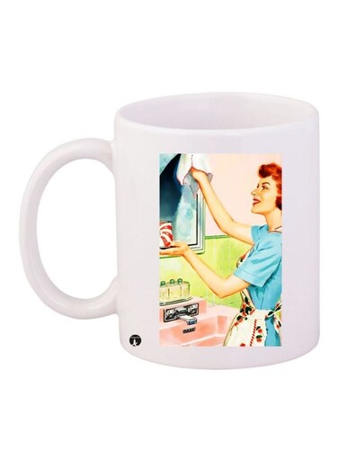 Woman Printed Coffee Mug White/Blue/Beige 11ounce