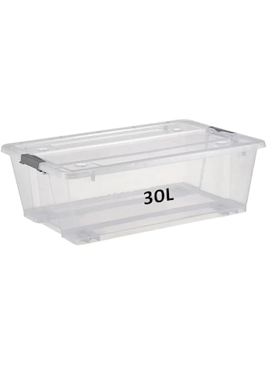 Premify 30L Storage Box With Lid &amp; Wheels   Slim Under Bed Plastic Organizer &ndash; Stackable Transparent Boxes Storing Clothes, Toys, Shoes, Tools, Medicine, Office Supplies, Arts &amp; Crafts, Kitchen