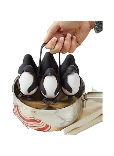 3-in-1 Cook, Store and Serve Egg Holder, Penguin-Shaped Boiled Egg Cooker for Making Soft or Hard Boiled Eggs, Eggies, Holds 6 Eggs for Easy Cooking and Fridge Storage
