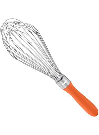 U-Taste Large Wire Whisk for Cooking: 18/10 Stainless Steel Kitchen Balloon Whisk, Heavy Duty Egg Beater, Manual Mixing Tool with 12 Flex Wires for Stirring, Blending Sauce, Batter (Orange)