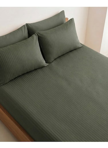 Decor 210TC Cotton Satin Single Strpies Bed Sheet Set 2PC   Soft Breathable Satin Flat Sheet 180x260 cm   1 pillowcase 50x75 cm   OEKO-TEX &amp; ECAS Certified