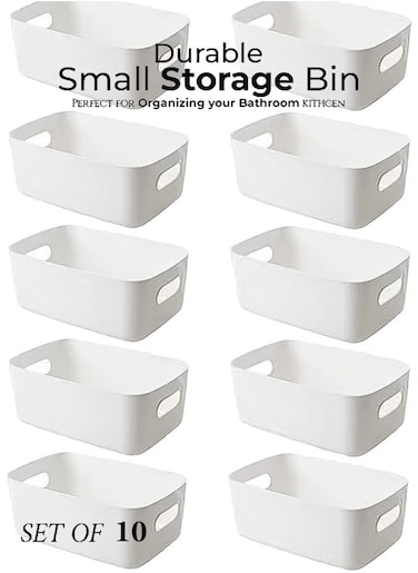 Plastic Storage Bins Multiuse Desk Cabinet Organizer with Built in Handle Available in Set of 10