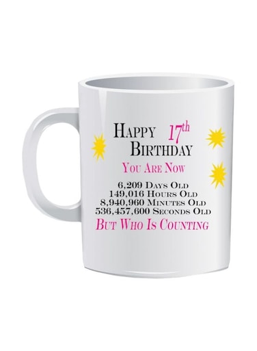 Printing Happy 17th Birthday Printed Mug White/Black/Yellow