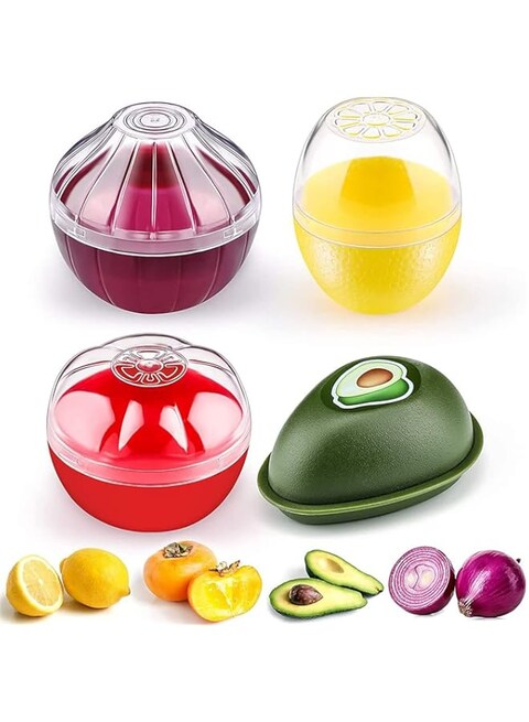 SZYYQ 4 Pieces Silicone Fruit and Vegetable Shaped Savers, Storage Containers for Fridge, Avocado Lemon Tomato and Onion Keeper, BPA Free Food Saver, Refrigerator Vegetable Crisper