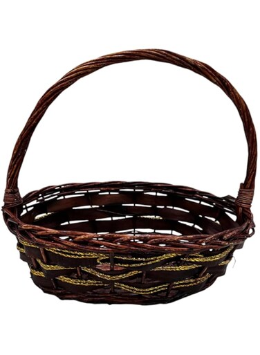 Wicker Basket with Handle Flower Girl Basket Durable Storage Basket Vintage-Style Traditional for Garden Home Wedding Organization Picnic Design4 (M, Oval)