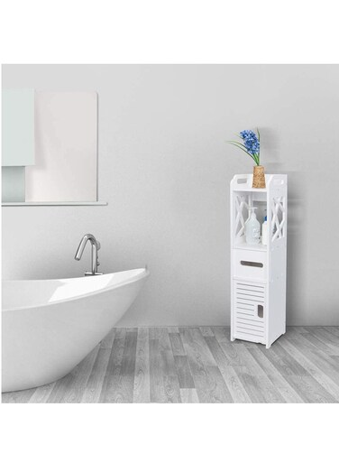 Small Bathroom Rack Toilet Paper Towel Holder Corner Shelf with Door and Shelves Bath Sink Organizer Slim Nightstand Thin Toilet Vanity Cabinet For Bathroom Kitchen Hallway